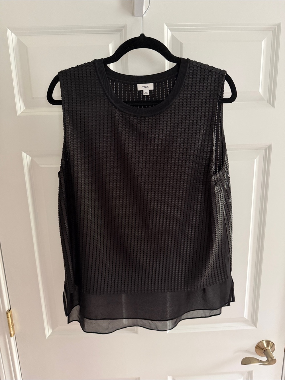 Vince Black Sleeveless Sheer Hem Tank